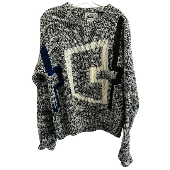 Vintage LE TIGRE Sweater Coogi Style Cosby Men's Large Leather Acrylic - Picture 6 of 6